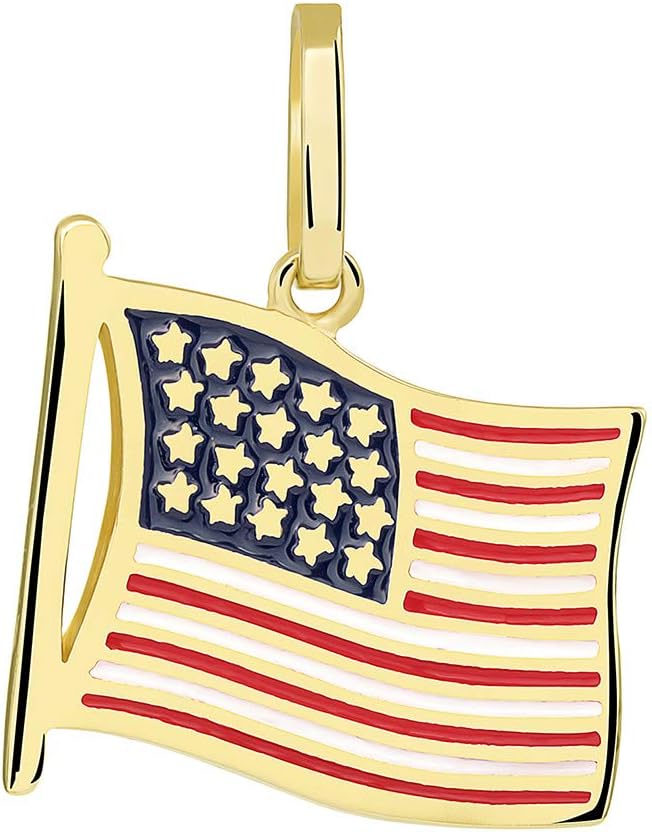 14k Yellow Gold National Flag of the United States of America Pendant