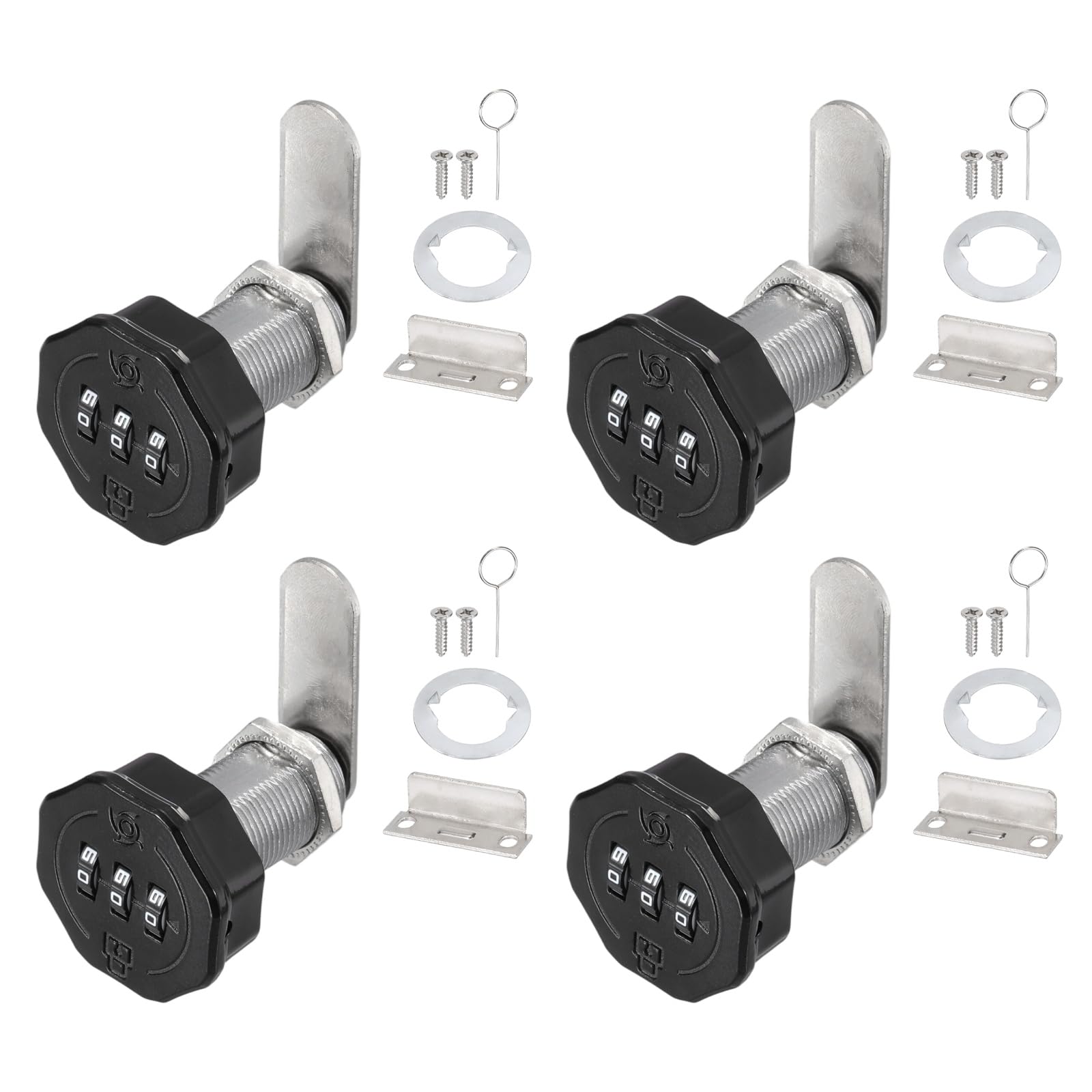 PATIKIL 4 PCS Combination Cabinet Cam Lock, 3-Digit Keyless Metal Locks with 1-1/8Inch Cylinder for Cabinet Drawer Doors Deposit Box Filing Mailbox, Black — image 1