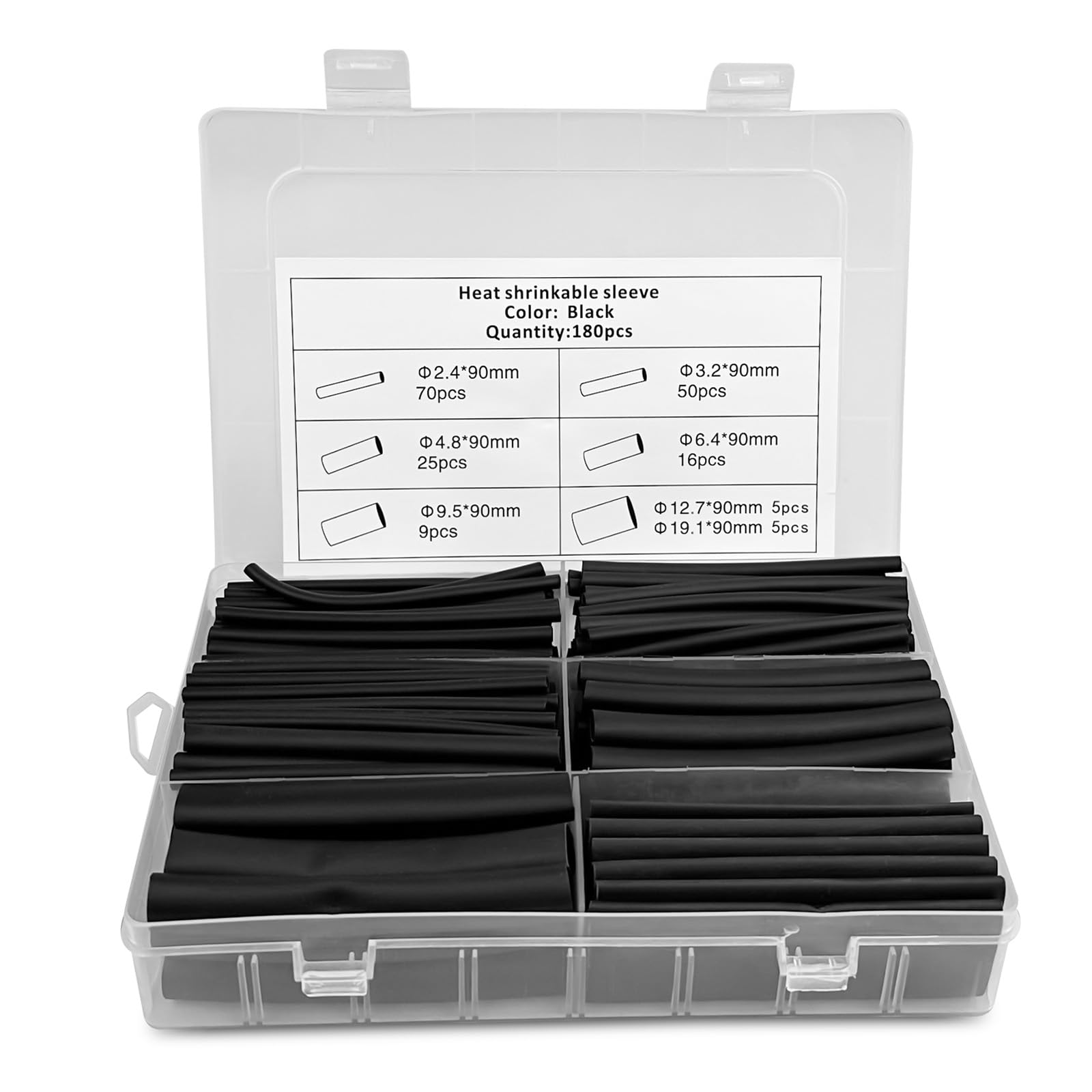 Lectorias 180 Stück Schrumpfschlauch Set, Schwarz Schrumpfschläuche Wasserdicht, Kabelhülsen, Heat Shrink Tube Sortiment, Schrumpfmuffe, Schrumpfschläuchen, Wärmeschrumpfschlauch Kabel Verbindung