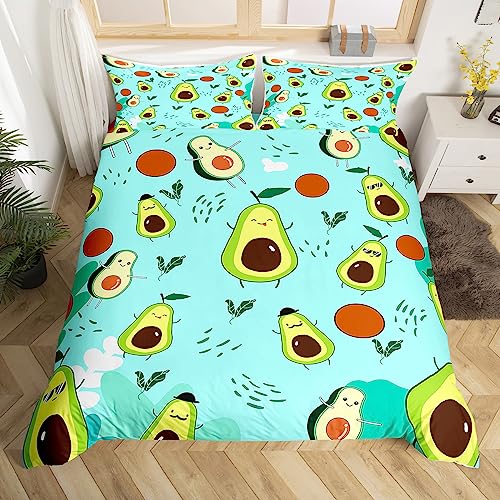 Lindo Juego de Ropa de Cama de aguacates para niñas y niños, Funda de edredón de Aguacate de Dibujos Animados, decoración Colorida y Brillante, Funda de edredón de Frutas Tropicales Kawaii, Funda de