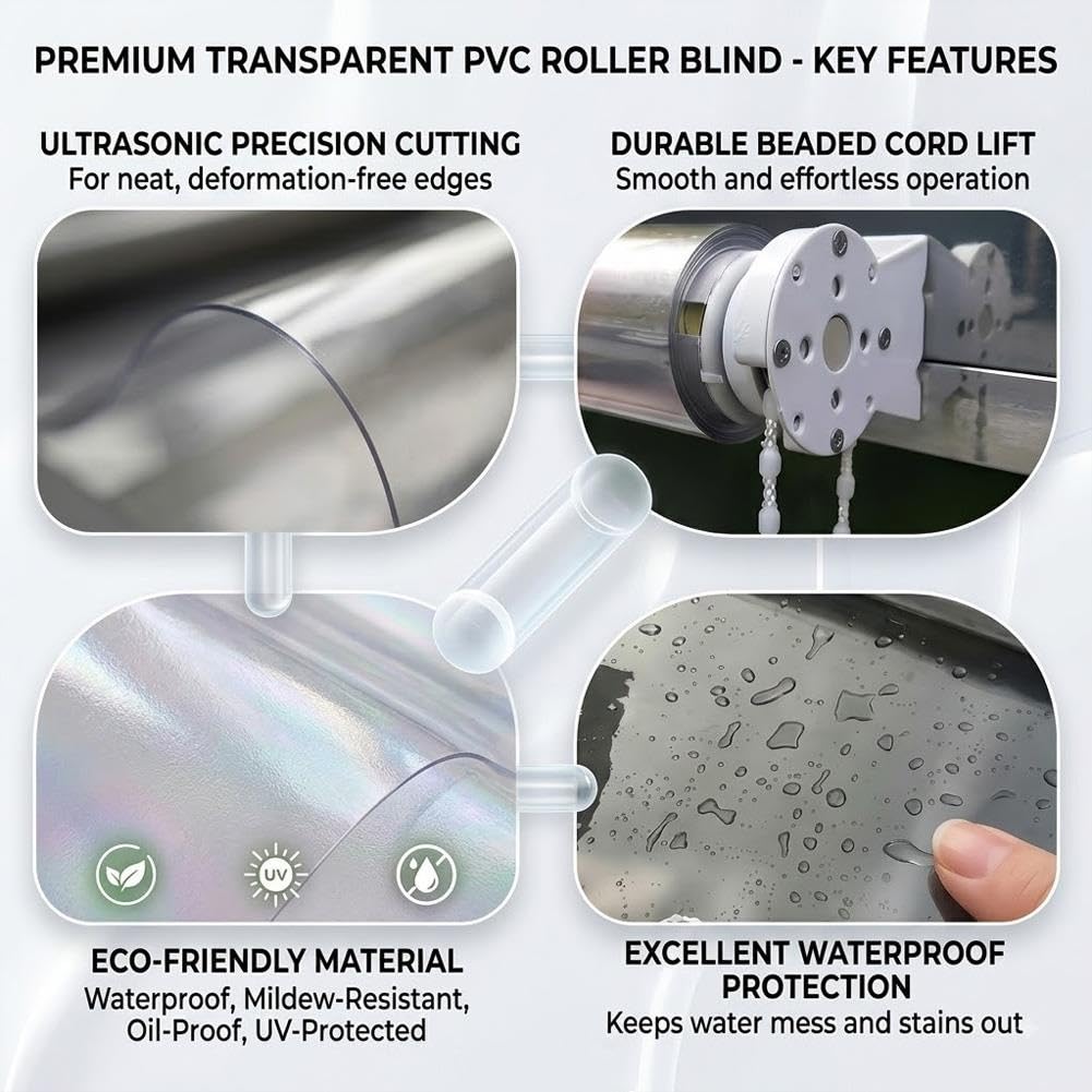 Store Enrouleur Transparent en PVC, Volets Roulants Extérieur pour Pergola