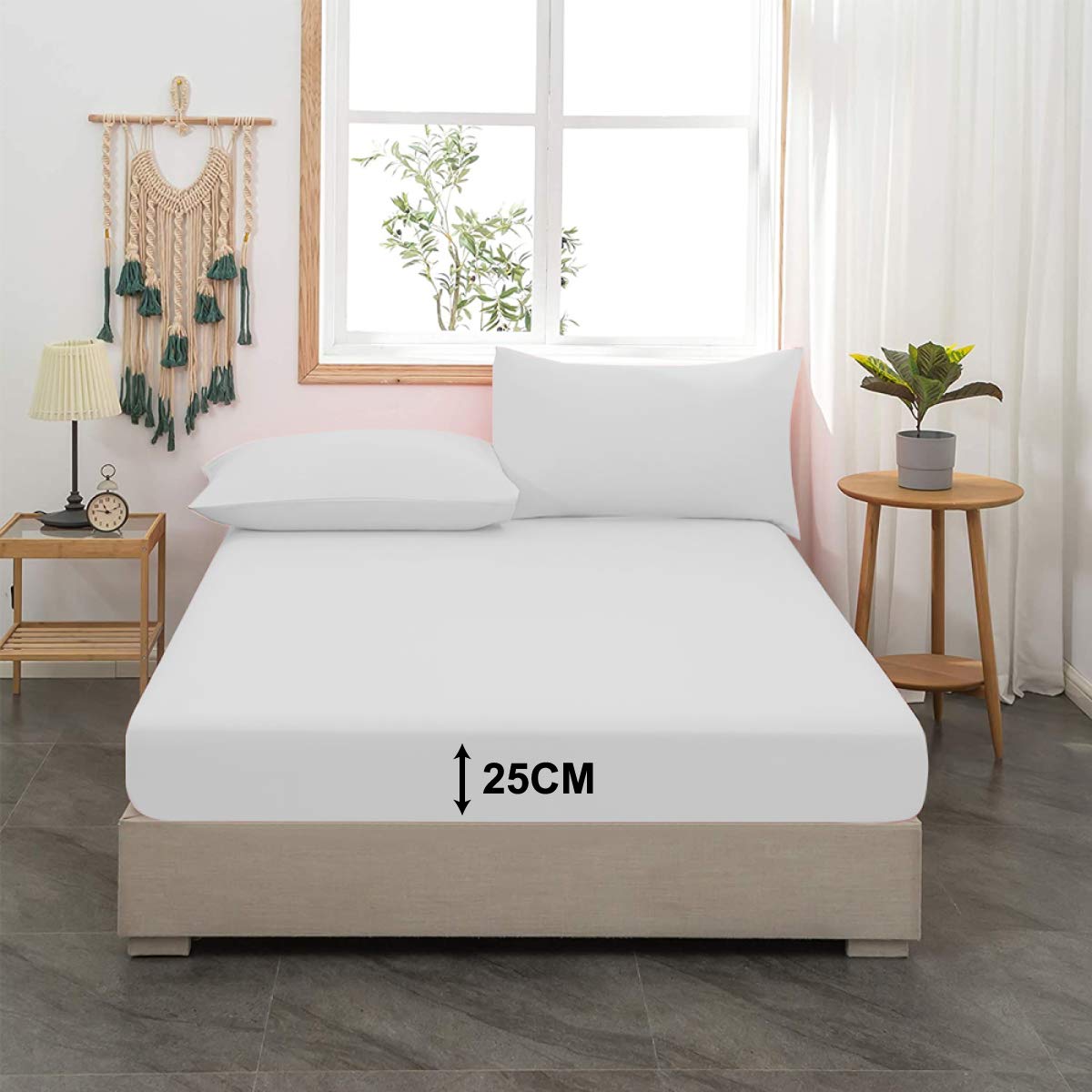 King Size Fitted Sheet -100% Poly Cotton Fitted Sheets King Size Non Iron 25cm Deep Fitted Sheets King Size Bed Covers 152 X 200, White Bed Sheets