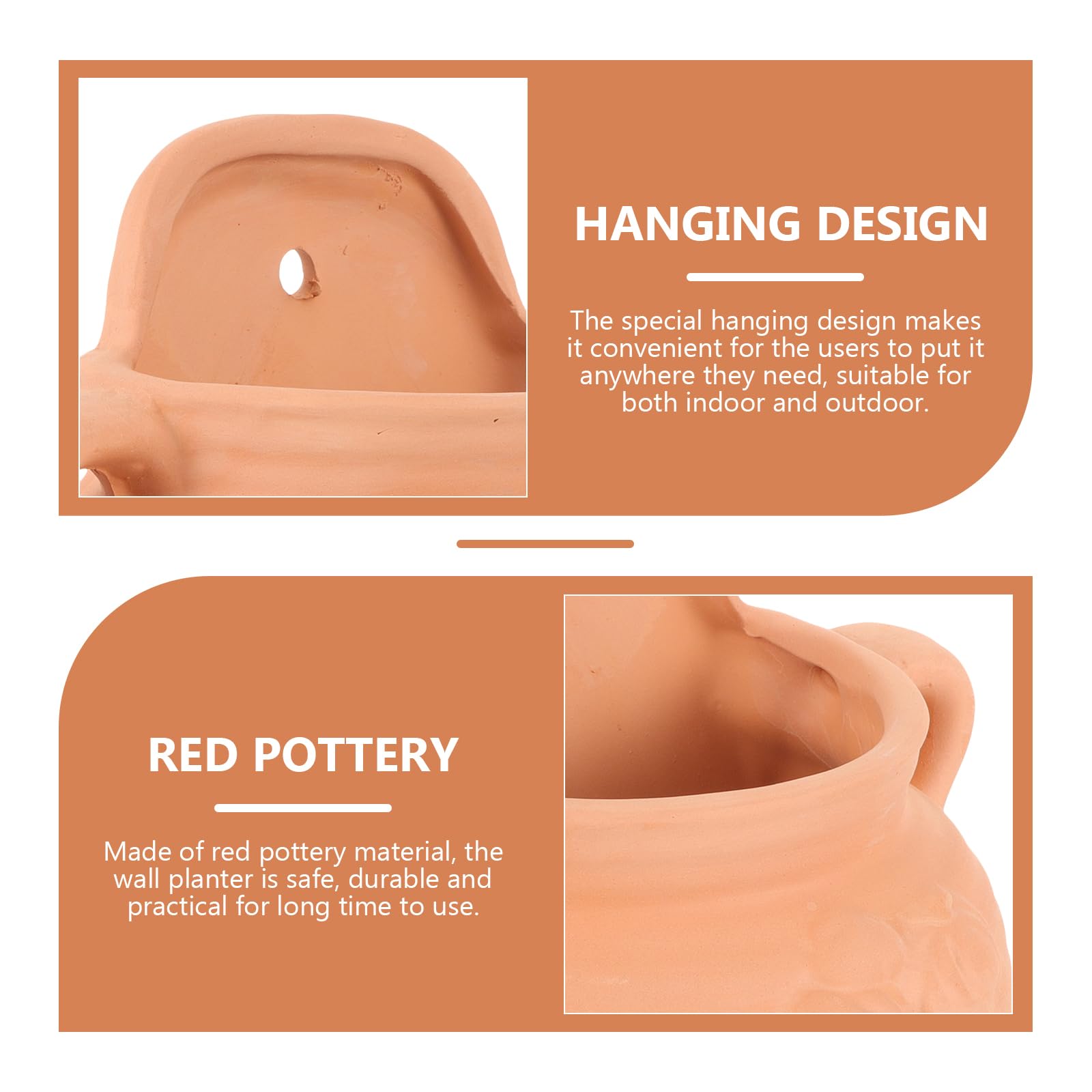 Yardwe Pot De Plante Suspendu en Terre Cuite 6.7 Pouces Jardinière Murale pour Balcon Jardin Intérieur Extérieur Décoration Suspendue pour Plantes Succulentes Et Fleurs