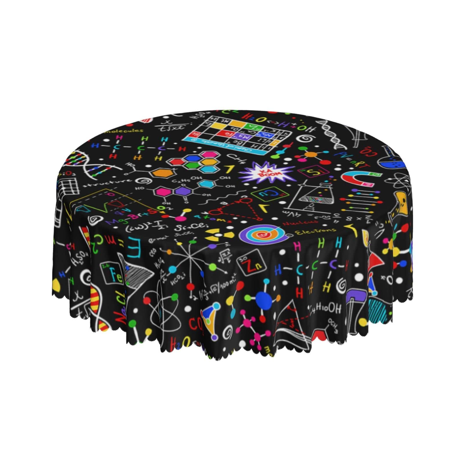 Lsjuee DigitalGraffiti Science Round Tablecloth 60 Inch Printed Washable Tablecloth for Dining Party Holiday Fall Home Decorative