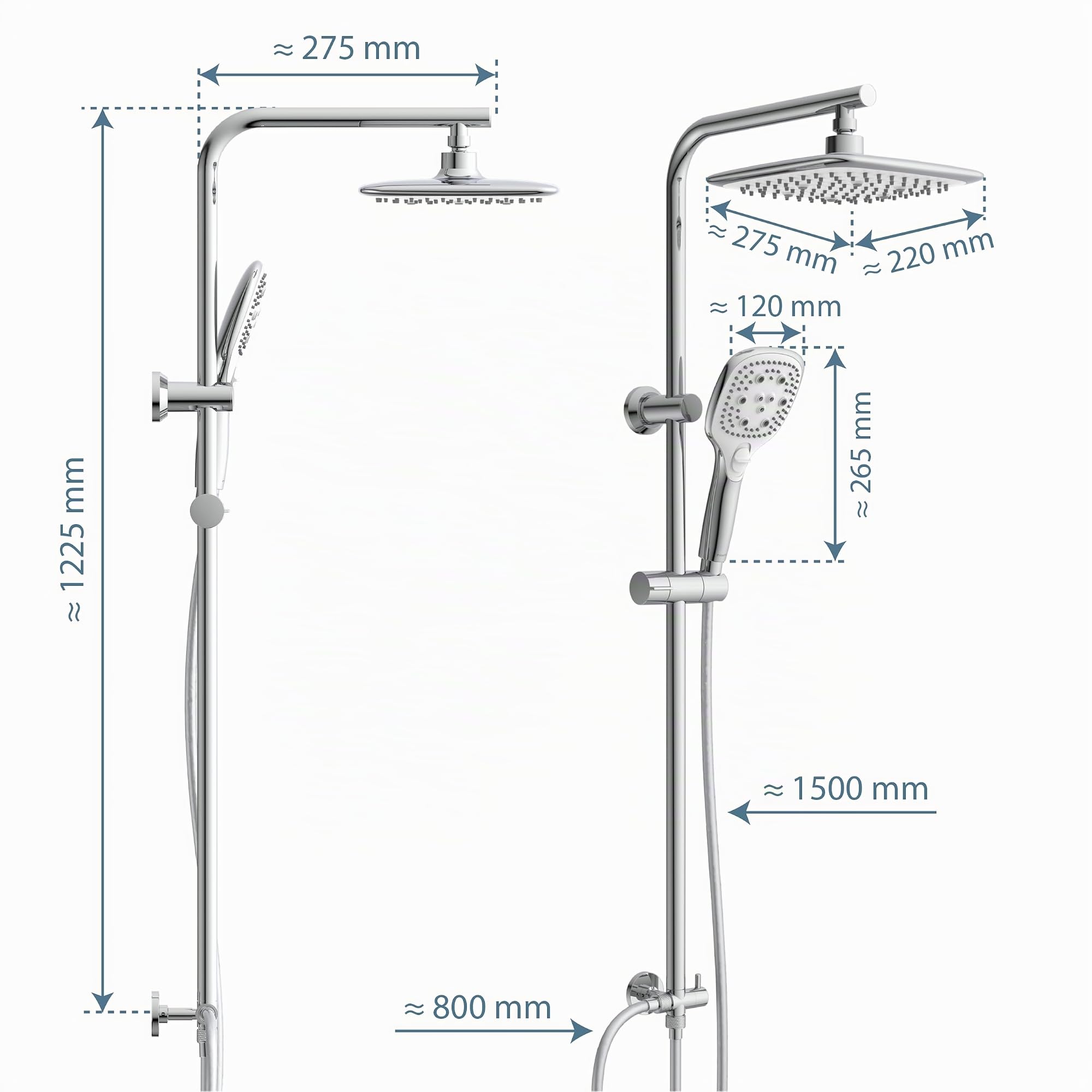 Schütte Duschset MADEIRA Duschsäule mit großer verstellbarer Regendusche, Handbrause mit 3 Strahlarten, Duschsystem ohne Armatur, Chrom