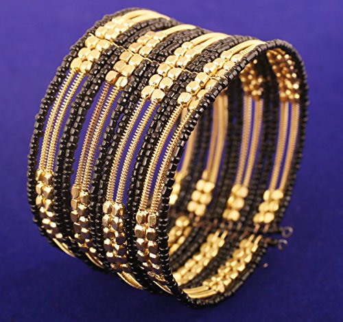 Image of Touchstone Indian Colorful Bead Bracelet Bollywood Beaten Metal Beads Openable Broad Cuff Bracelet in Gold or White Tone for Women.