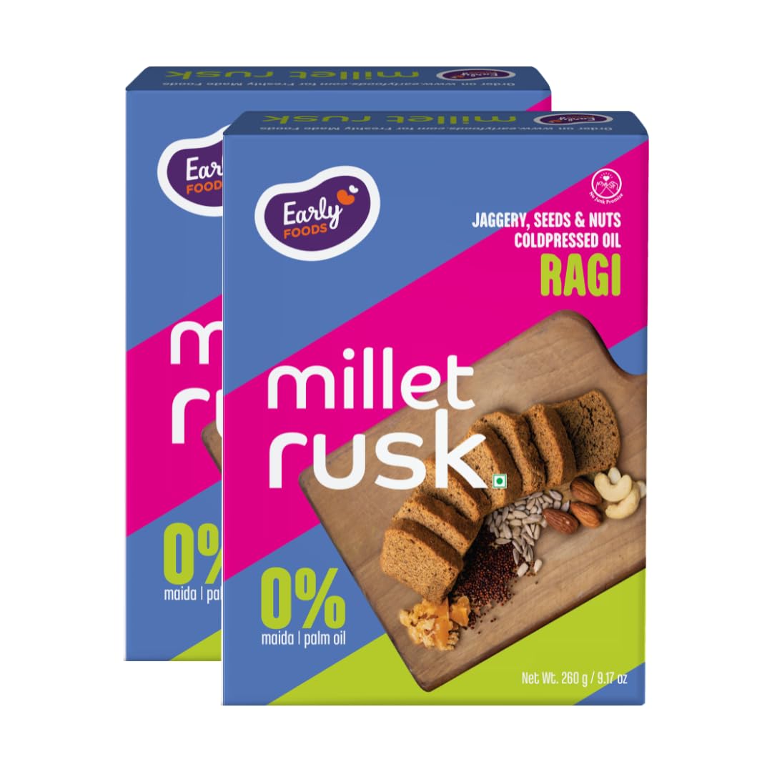 Pack of 2 : Ragi Rusk | Millet Rusks Sugar Free | No Maida Rusk | Rusks for Kids | Millet Toast Biscuit 260g x 2