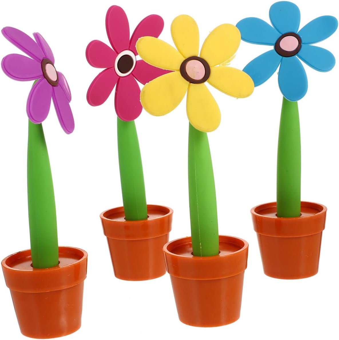 4pcs Adorable Sunflower Ballpoint Pens Cute Flowerpot Design Stationery for Students Home Office Smooth Writing Purple Yellow Rosy Blue Each