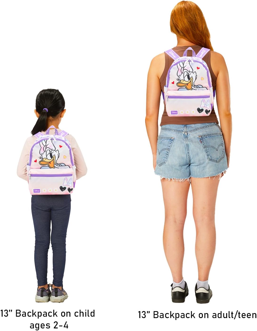 Daisy Duck Small Backpack Bundle of 13” Mini Backpack with Front Pocket, 26oz Water Bottle, More | Daisy School Supplies for Kids, Teens and Women