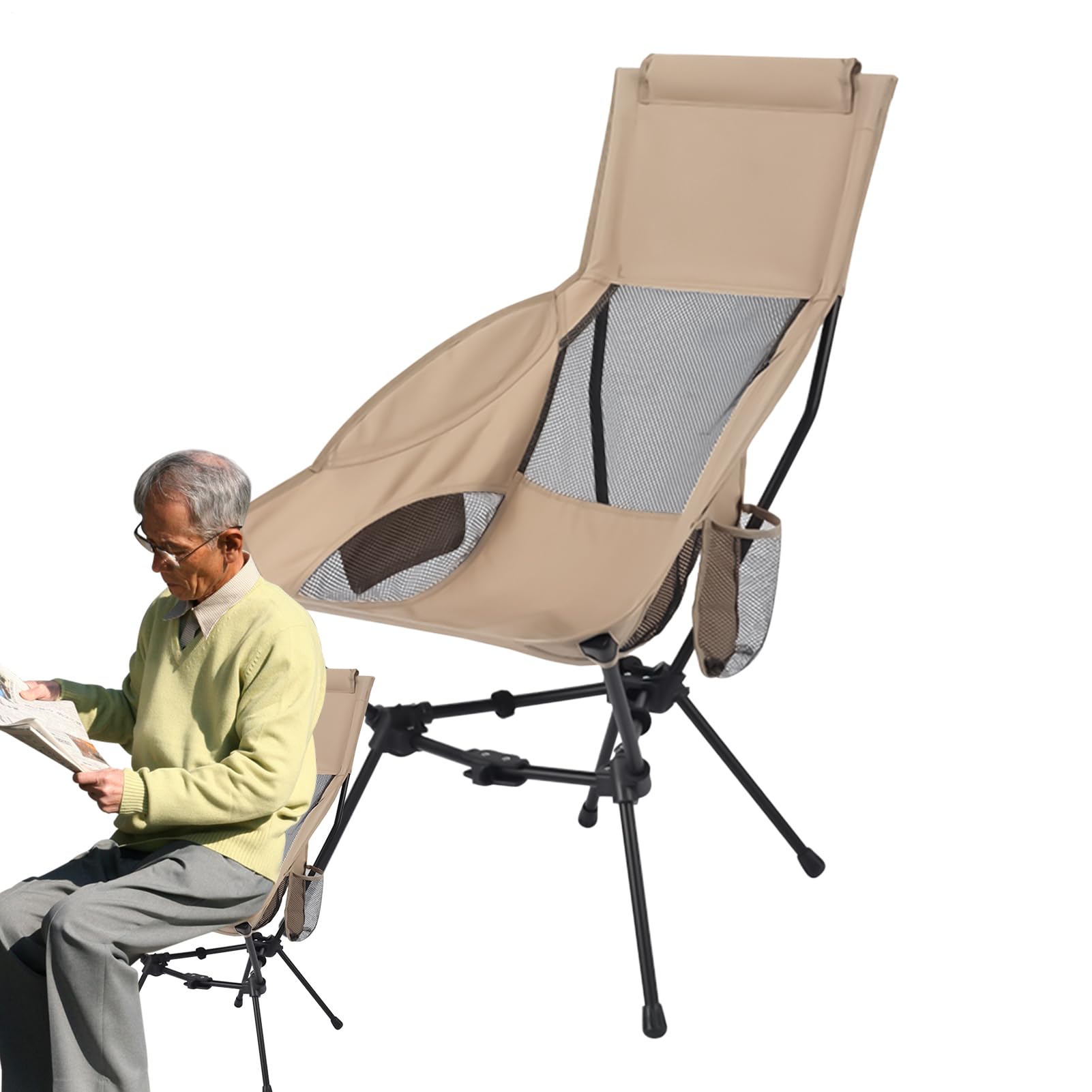 Camping Chairs - Sedia pieghevole per esterni, pieghevole, ultra leggera, compatta con supporto per testa per escursionismo, spiaggia, , viaggi, picnic | Ripiegabile Ultra Leggera e Compatta con Poggiatesta per Trekking Spiaggia Pesca