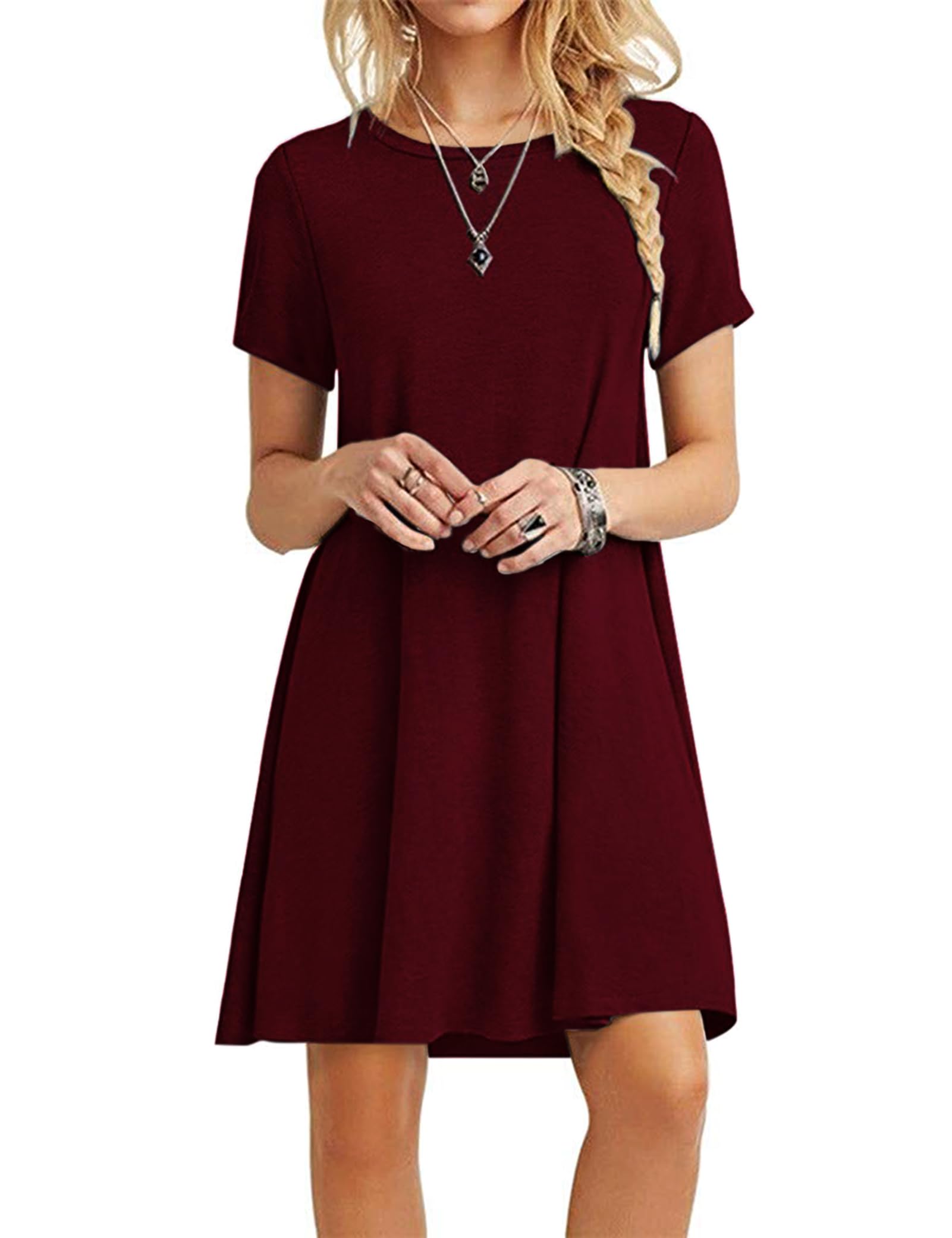 MOLERANI Damen Sommerkleider Casual T-Shirt Kurzarm Strandkleid Loose Swing Damenkleid