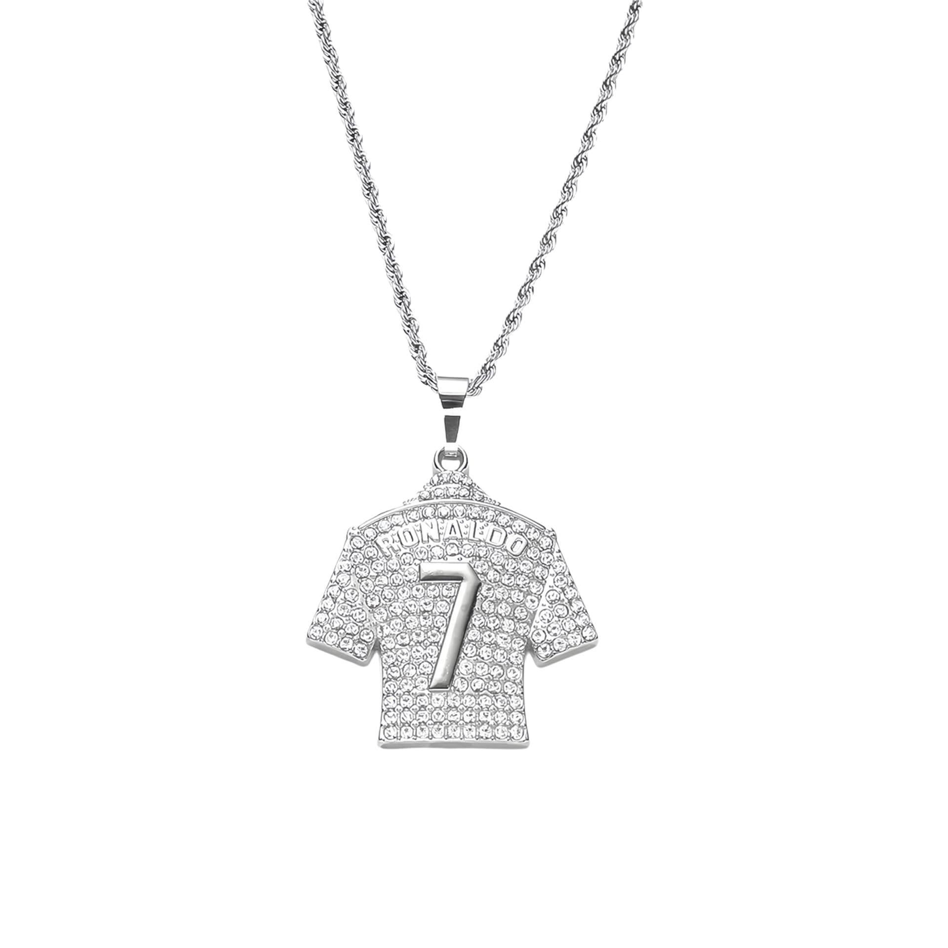 QKEOISUD Football Fan's Favorite: Number 7 Soccer Cloth Pendant Necklace Mens Football Fan's Sport Jersey Punk Alloy Silver with Diamonds Hip Hop Charm Jewelry Pendant Presents