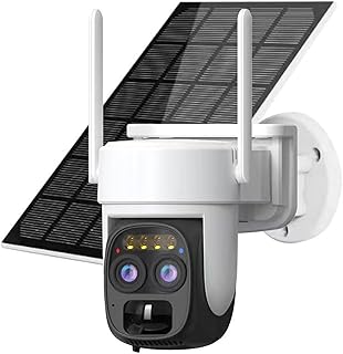 2K Wifi Security Camera Wireless Outdoor with Solar Panel Dual Lens, 360 View,10x Zoom, PIR Motion Detection, Human Tracking, Color Night Vision, Two-Way Talk IP66 Waterproof