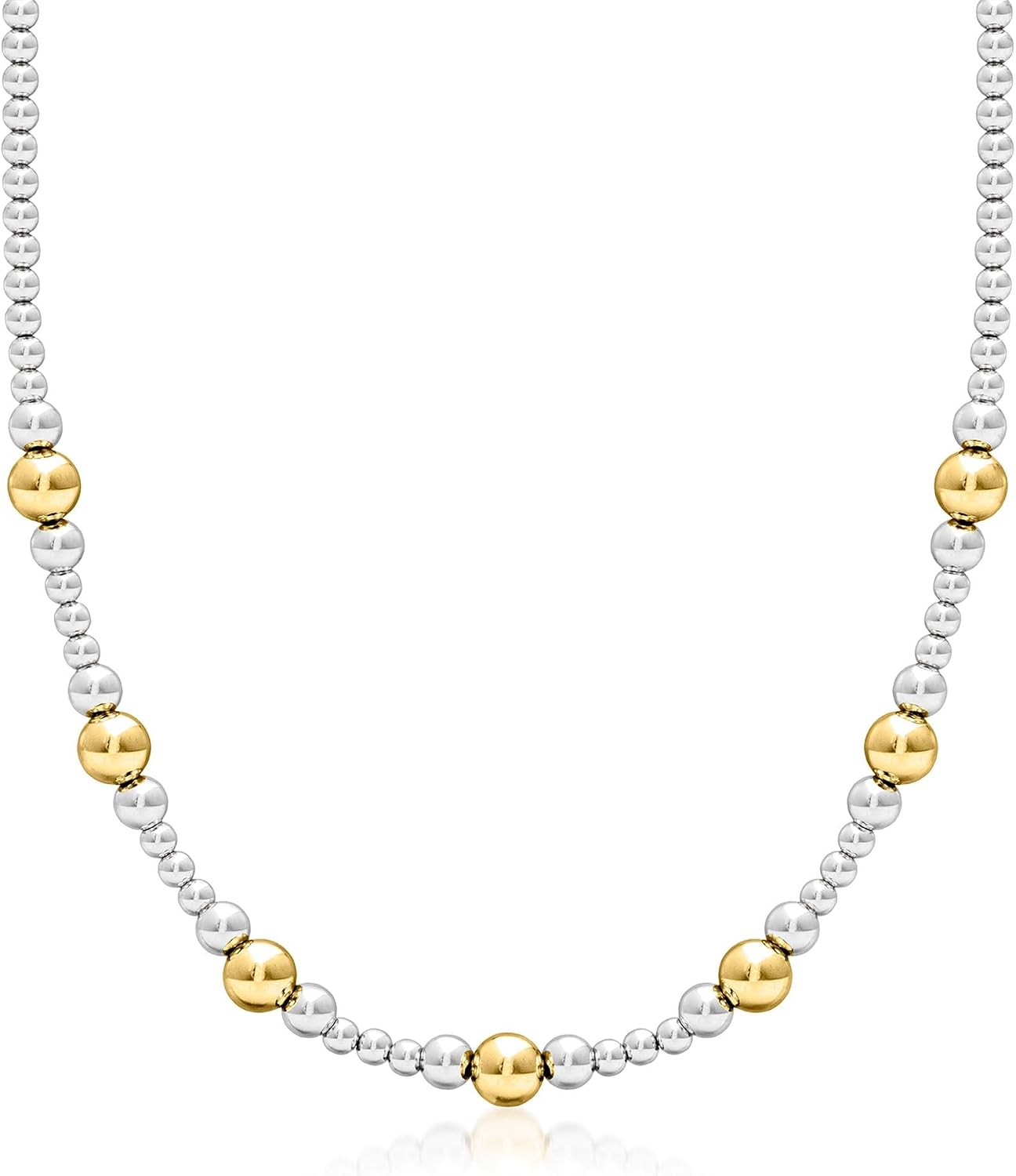 Ross-Simons Italian 4-8mm Sterling Silver and 18kt Gold Over Sterling Graduated Bead Necklace