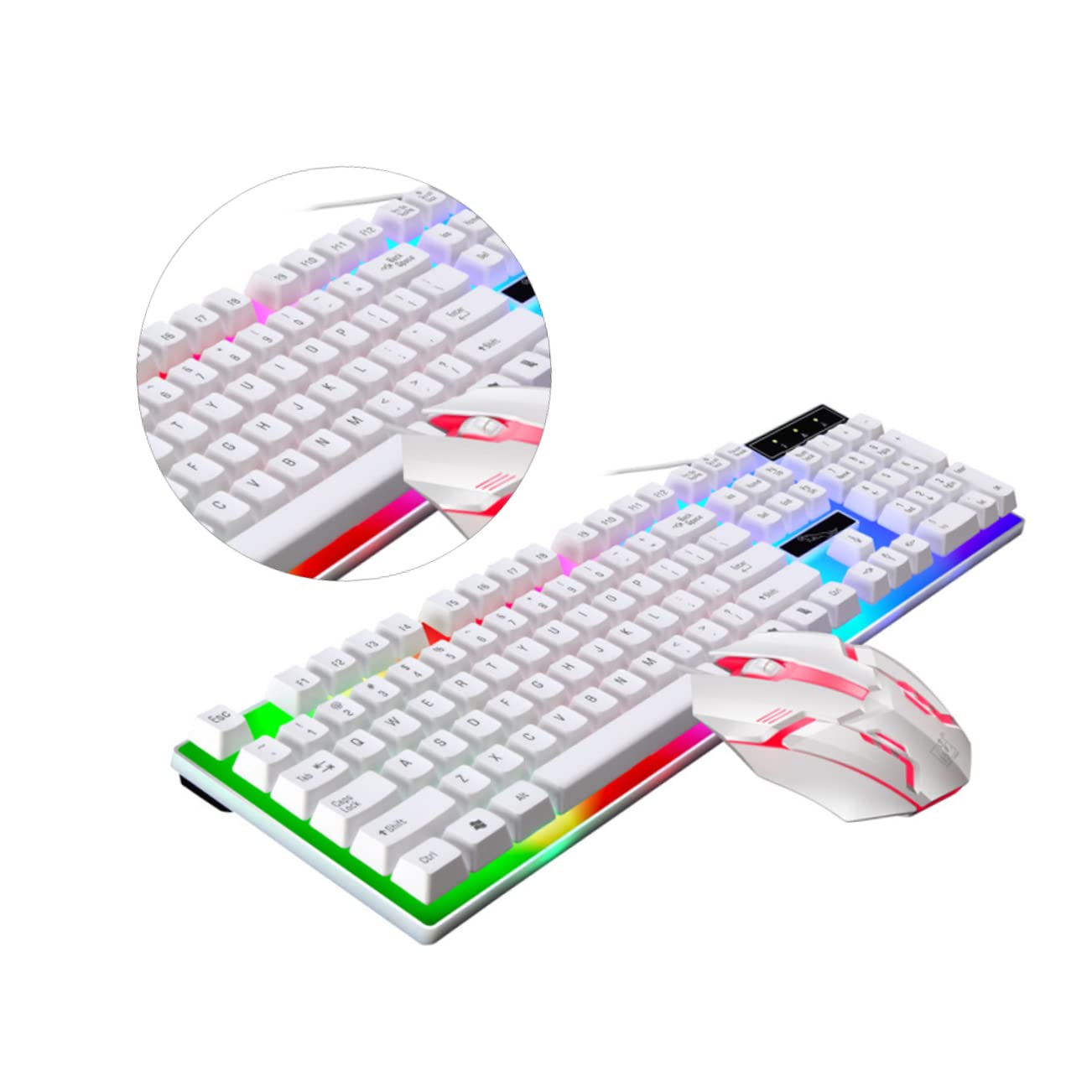 Gadpiparty Set Tastiera Bianca Mouse Cablato Accessori Gaming Retroilluminazione LED Colorata Ergonomica e Design Tasti Galleggianti per PC da Gioco