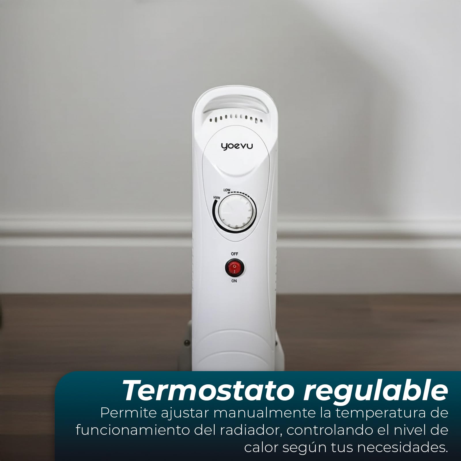 YOEVU | Radiador de aceite | 1000W, 9 elementos, blanco, 42x13x42cm | Protección contra sobrecalentamiento, diseño compacto, eficiencia energética | Calefacción portátil