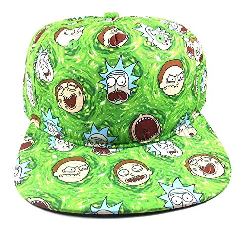 Rick and Morty Sublimated All Over Faces and Portals Snapback Hat Green