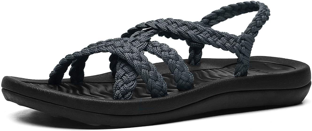 Women's Comfortable Flat Walking Sandals with Arch Support Waterproof for Walking/Hiking/Travel/Wedding/Water Spot/Beach. 19ZDSO02-W13-5 Dark Grey