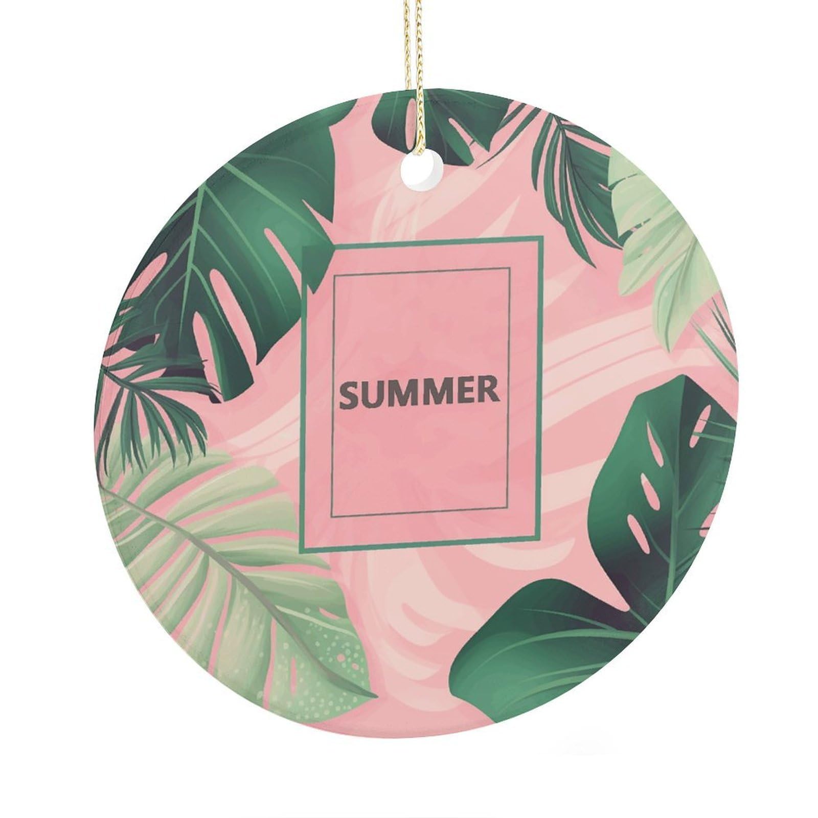 Adfgyerh Style Summer Pattern Ceramic Circular Pendant,2.9 Inch，Hanging Ornament，Gift Exchange Idea Round Ceramic Ornament,For Mom And Daughter，For Home Indoor Outdoor Decor.