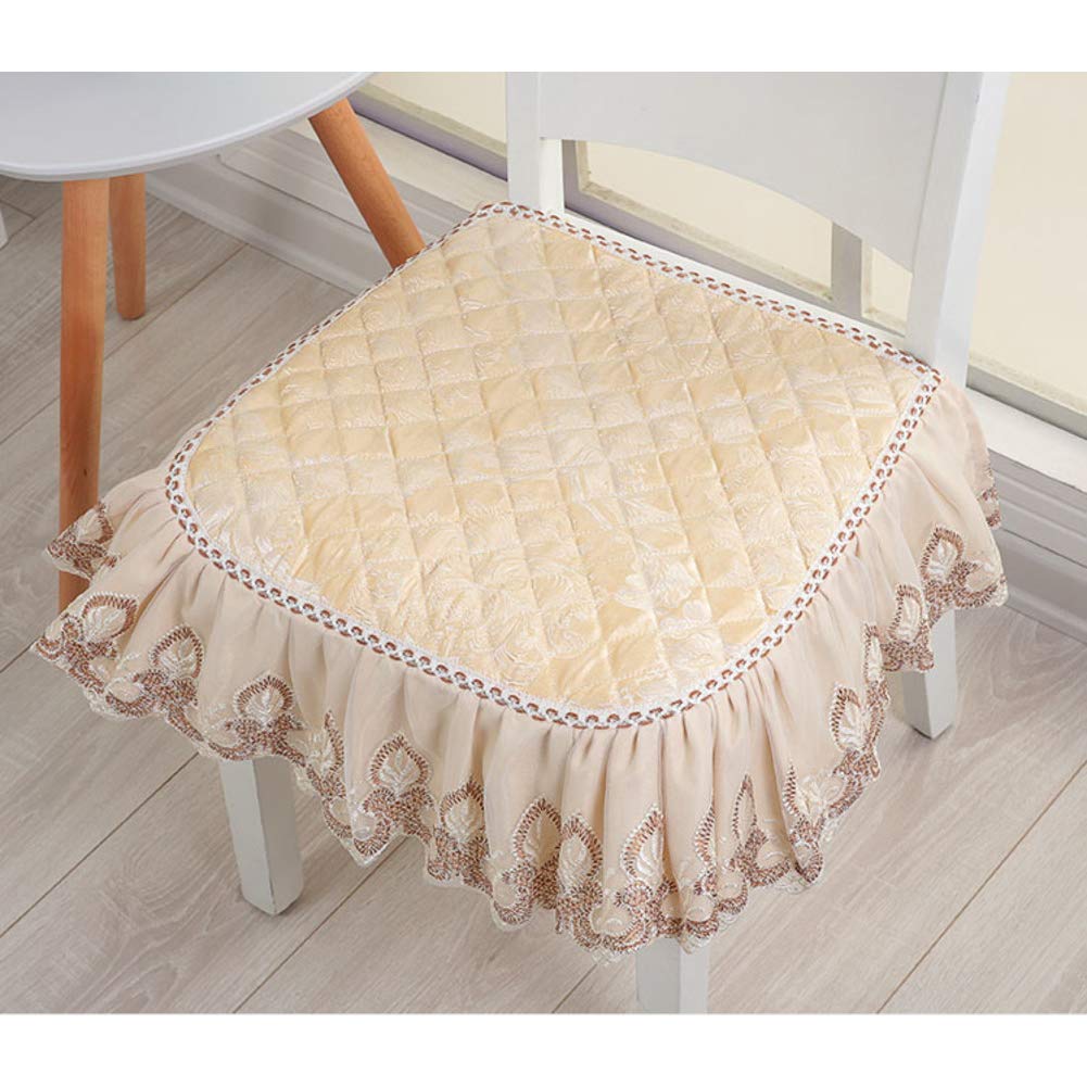 Galette de chaise en dentelle jaune volantée 43x46cm lot de 6