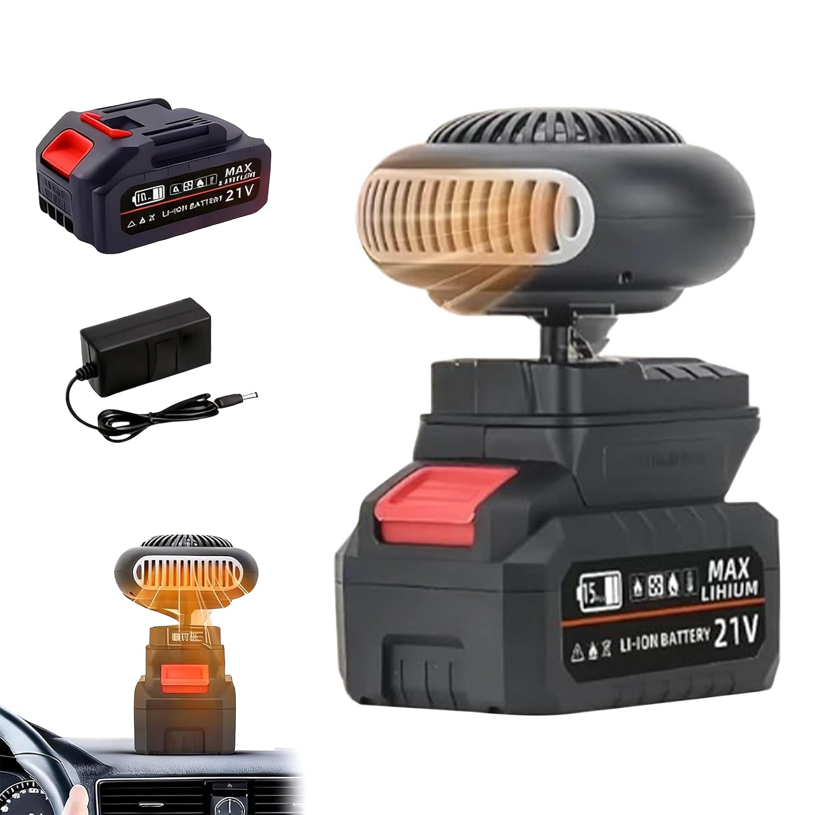 Battery Operated Heater, Portable Rechargeable Heater with Anti Tilt Design, 2 Heating Modes, for Camping, Tent, Tricycles, Office, Car, Indoor Outdoor (15-cell Battery)