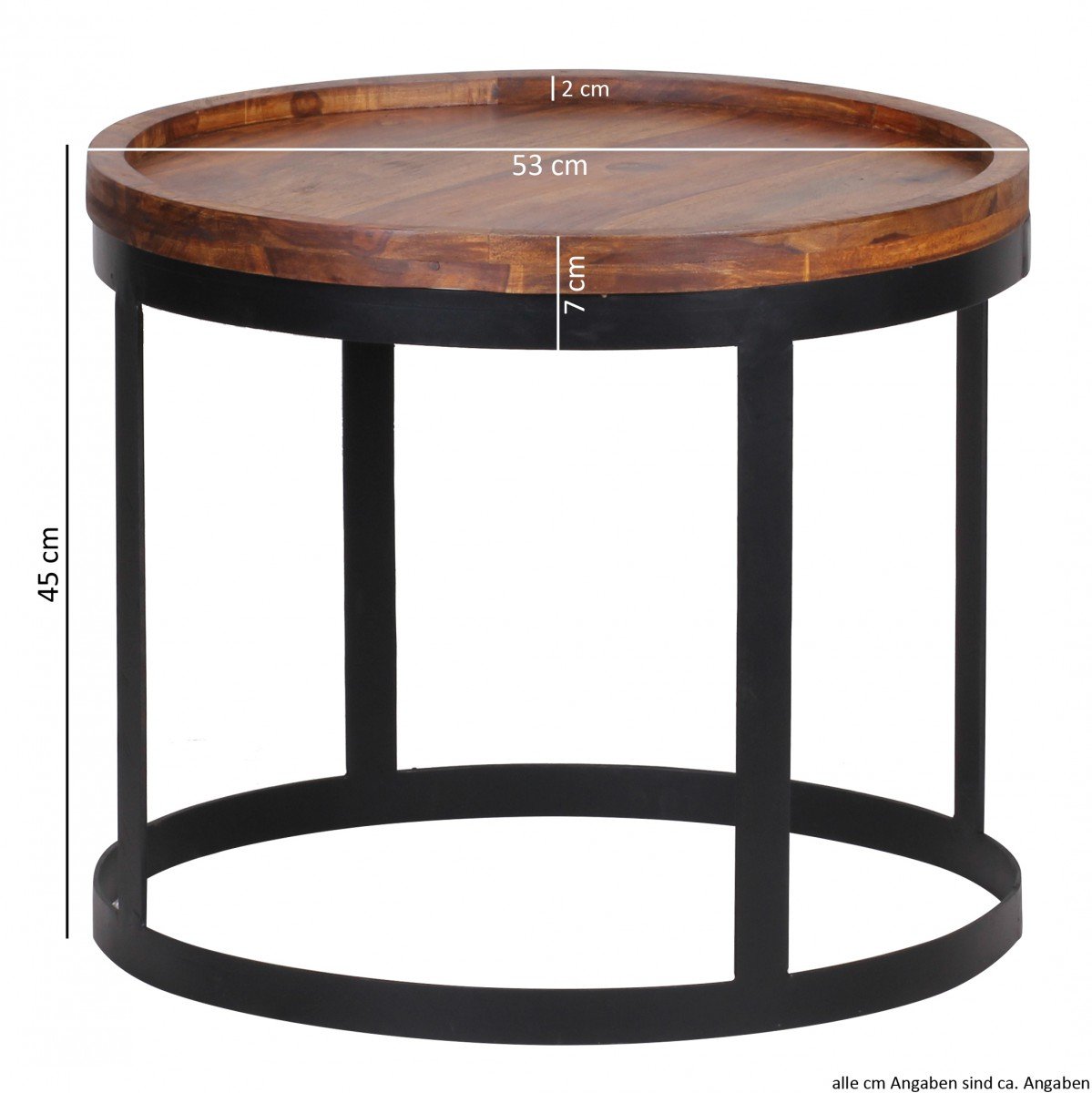 FineBuy Couchtisch 2er Set 53x53x45 cm Sheesham Massivholz Rund