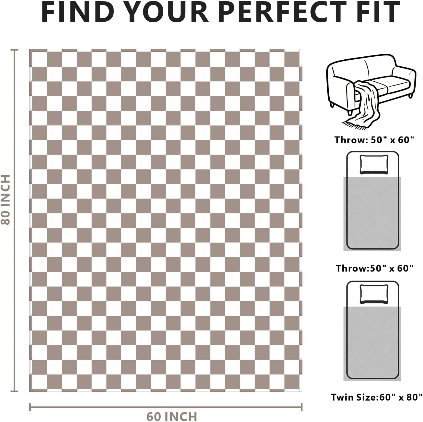 Edenleaf Light Grey Checkered Blanket, Ultra Soft Fluffy Fleece - Checkered Grid Print Throws for Couch Sofa Bed, Cozy Luxury Throw Blanket for All Seasons, 60x80 Inch, Cashmere Smoke