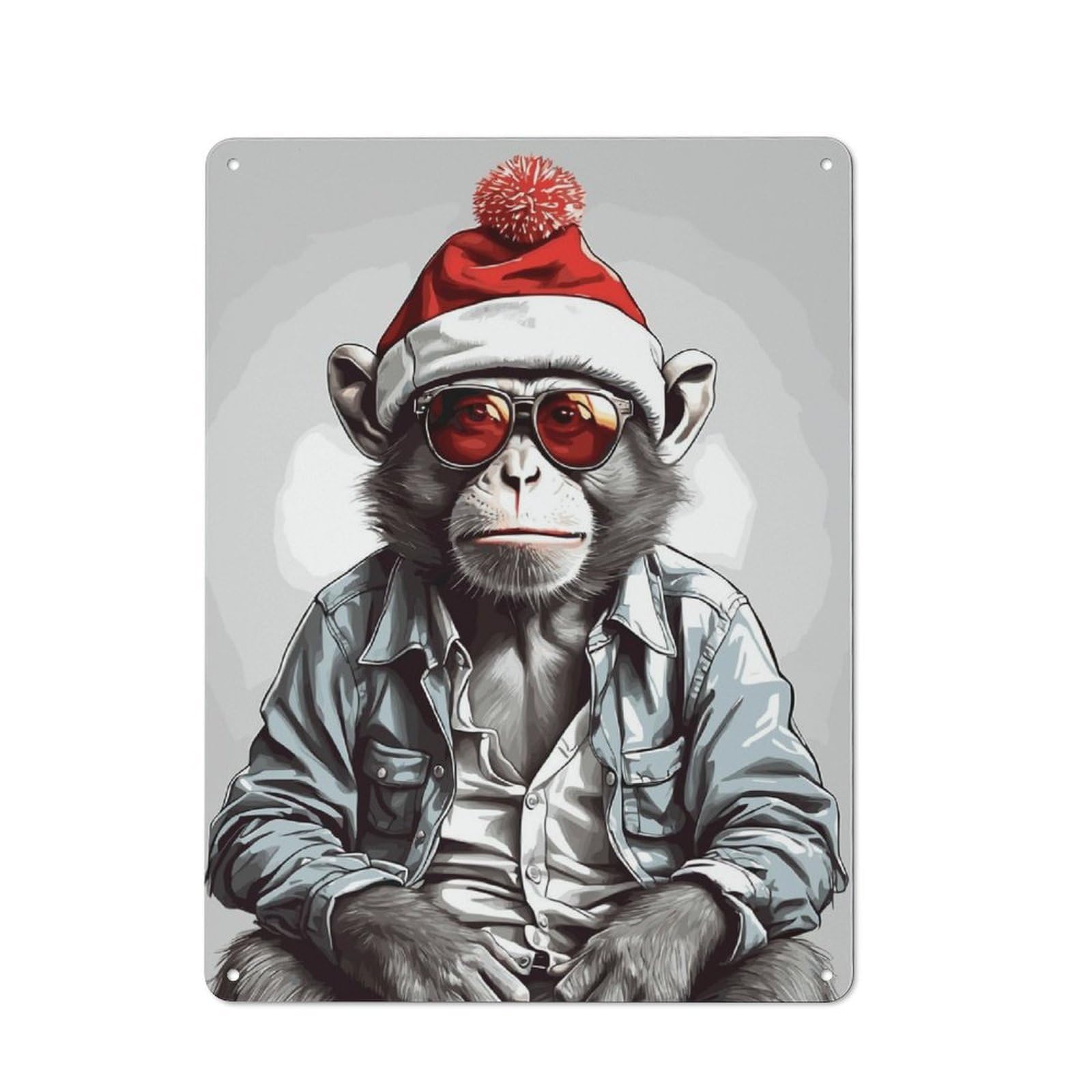 Junmoney Monkey Christmas Retro-Style Metal Wall Sign 40X30cm For Pub Or Café, A New Home Present For Hospitality Wall Decor Collectors