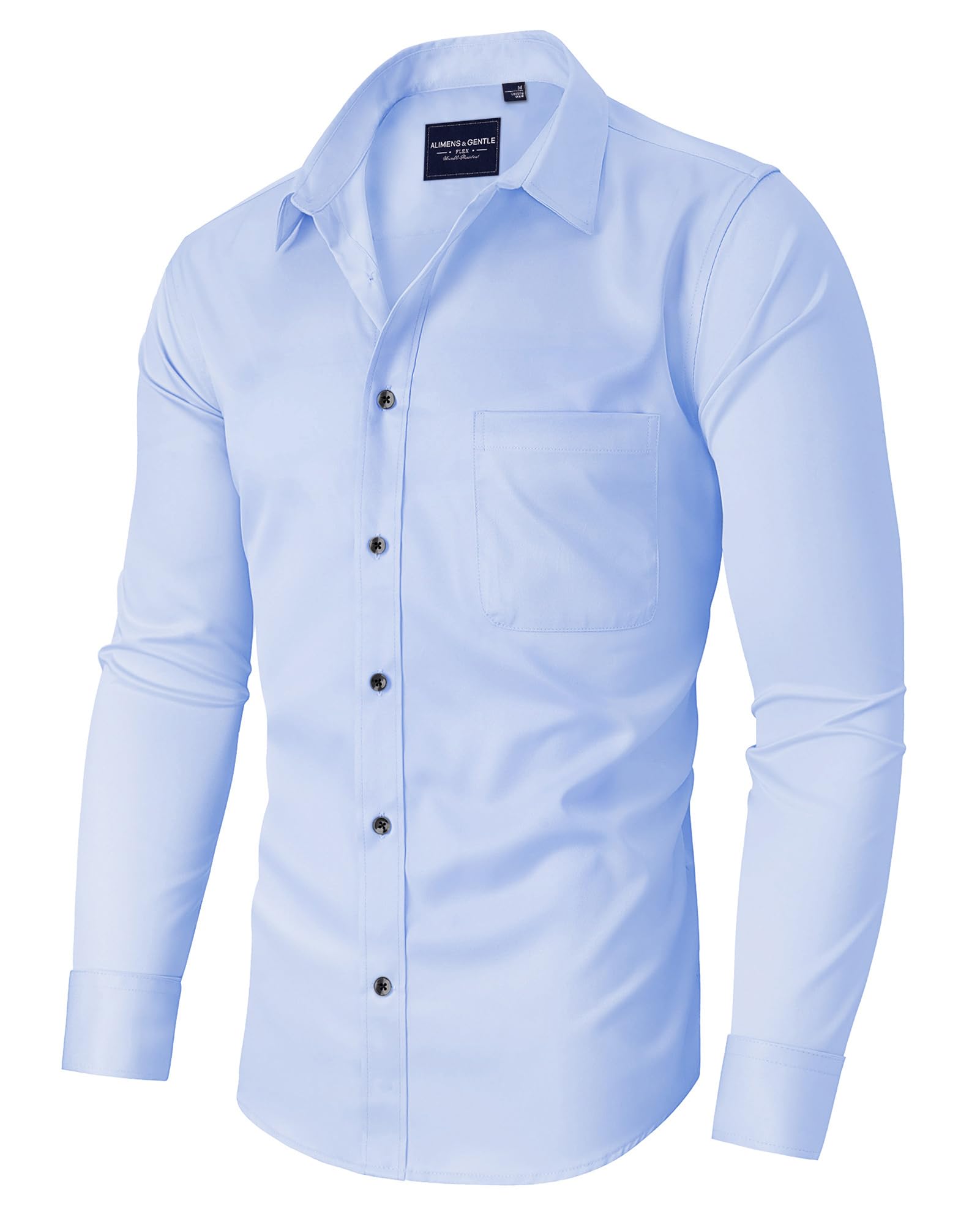 Flying Machine Men's Dress Shirts Long Sleeve Stretch Shirts Solid Button Down Shirt with Pocket in neutral