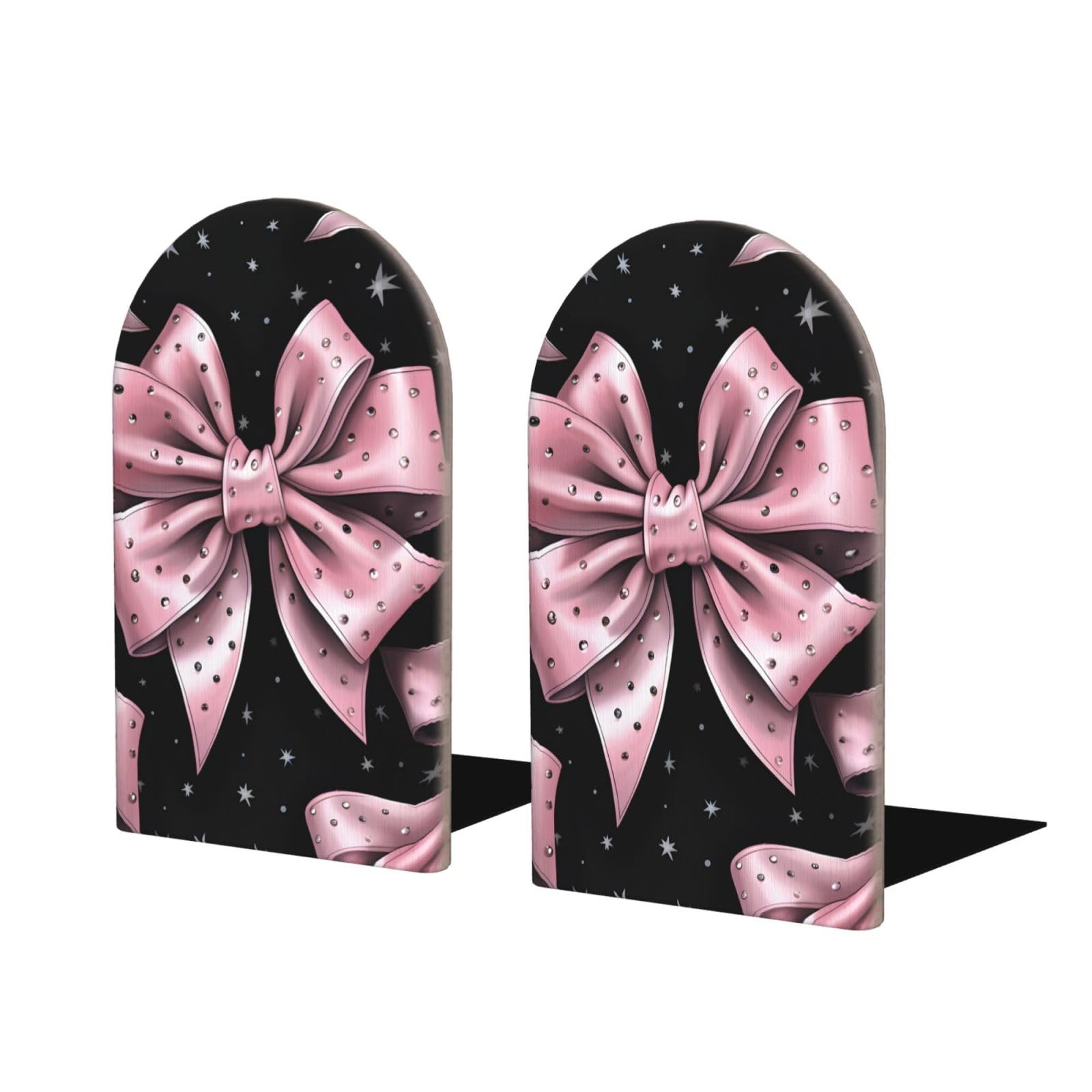 Wood Book Ends Non-Skid Bookends Pink Diamond Bow Book Ends for Shelves Modern Book Holder Decorative Bookends for Office Home 1 Pair