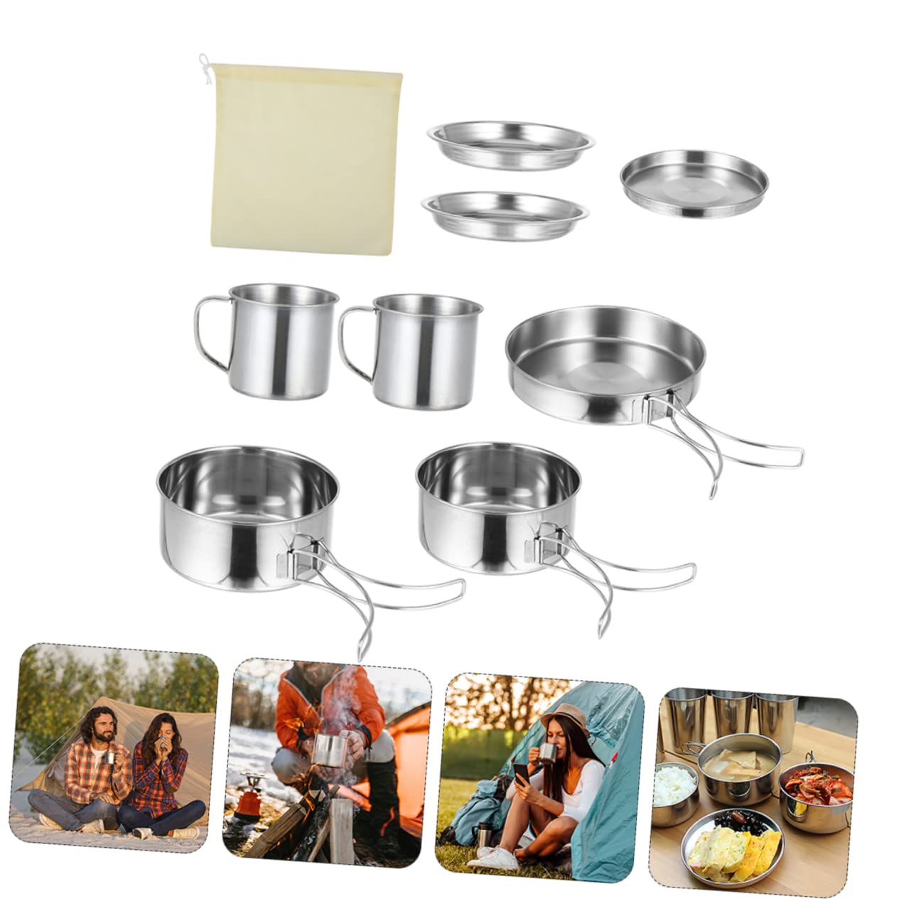1 Juego Utensilios de Cocina para Camping Inoxidable para Senderismo Picnic y Barbacoa para Personas