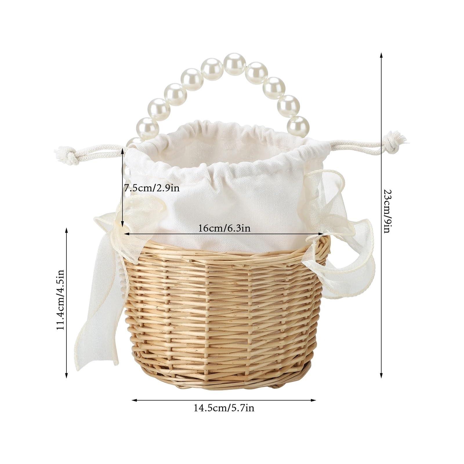 Konfetti-Korb für die Hochzeit, Blumen-Rattan-Korb for Hochzeit, Brautjungfer, braune Aufbewahrungsbox mit weißem Netz(L)