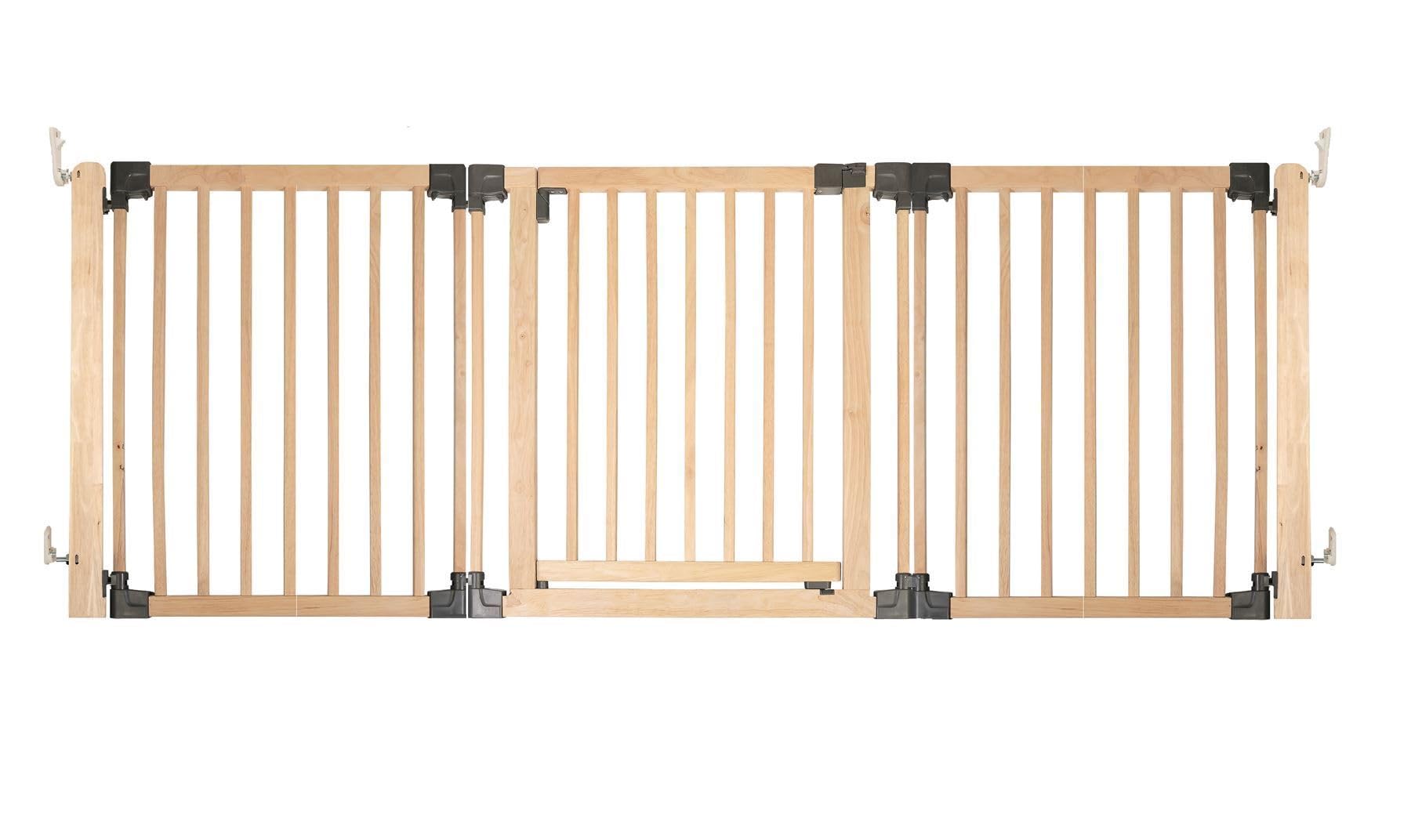 Safetots Wooden Multi Panel Room Divider, up to 216cm, Natural Wood, 76cm Tall, Multi Panel Flexible Room Barrier, Room Divider with Door for Baby and Toddler, Easy Installation