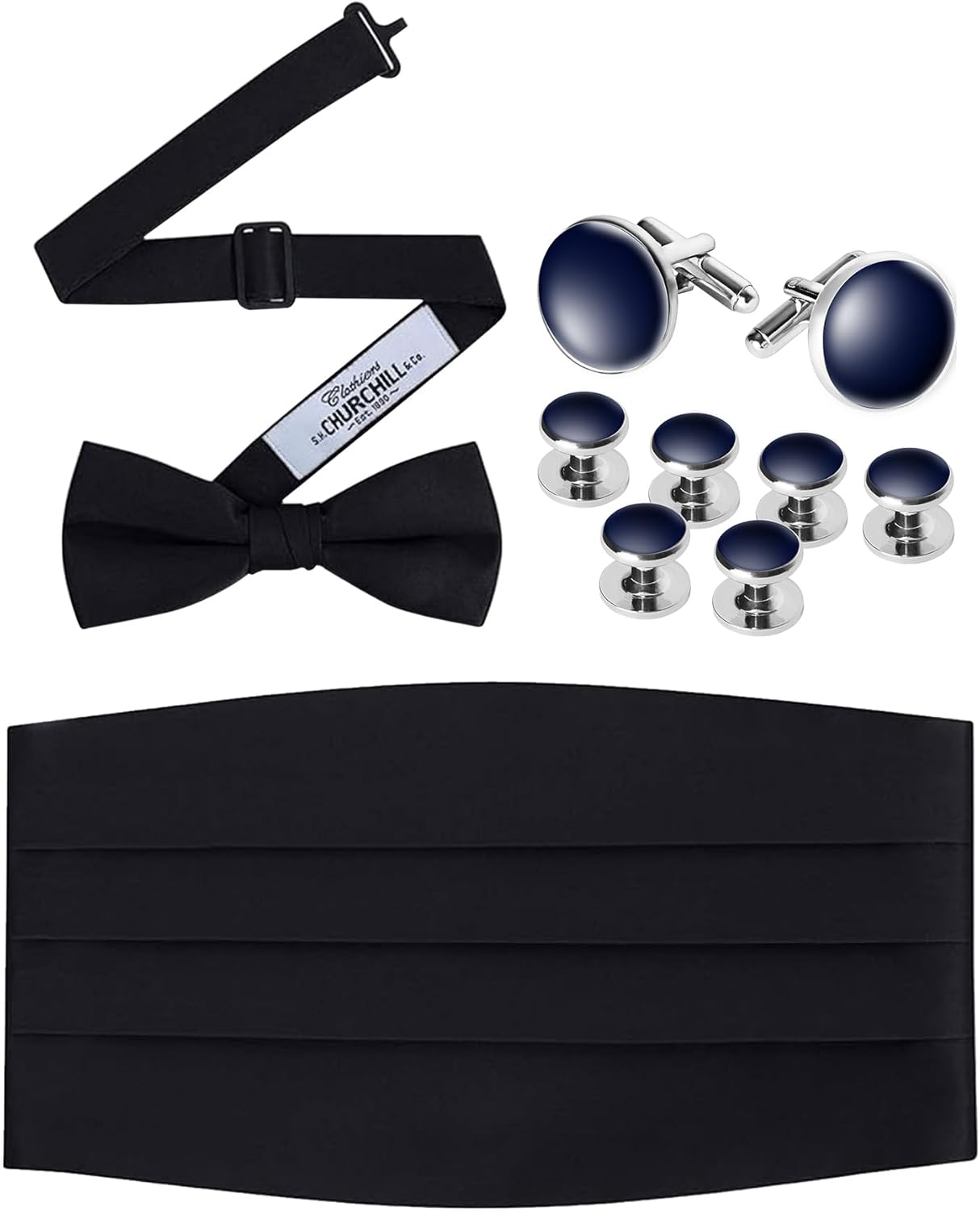 Elegant Men's 100% Silk Pre-Tied Bow Tie, Cummerbund, Cufflinks & Studs Set for Tuxedo, Weddings, and Formal Events - Luxury Gift Box