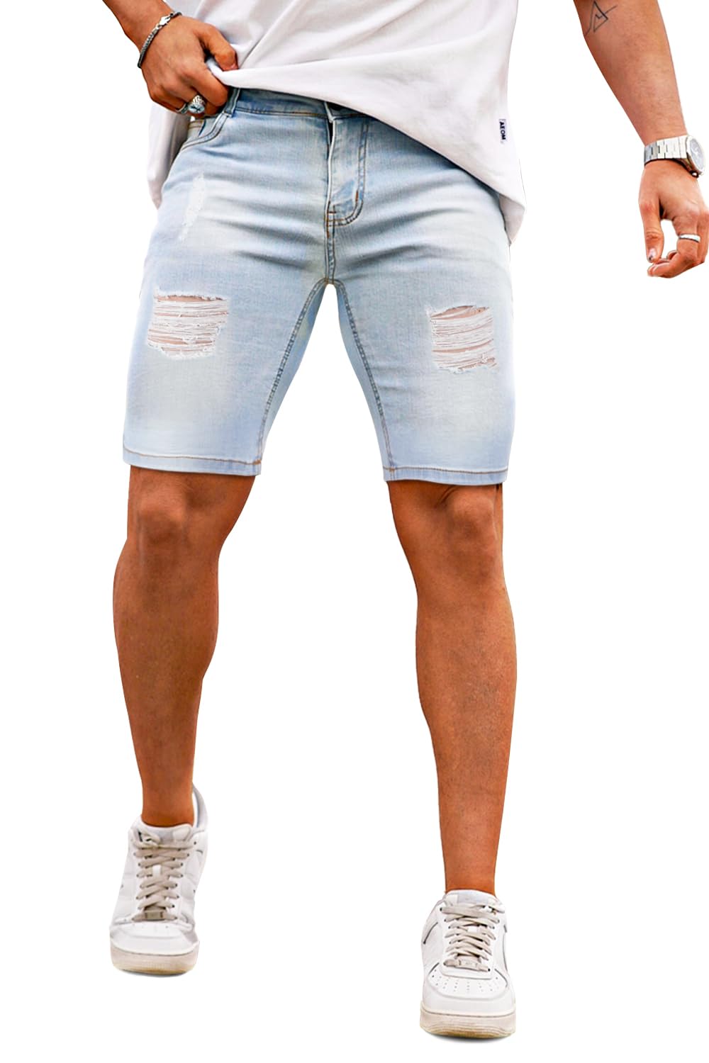 GINGTTO Men's Jean Shorts Ripped Skinny Stretch Denim Shorts