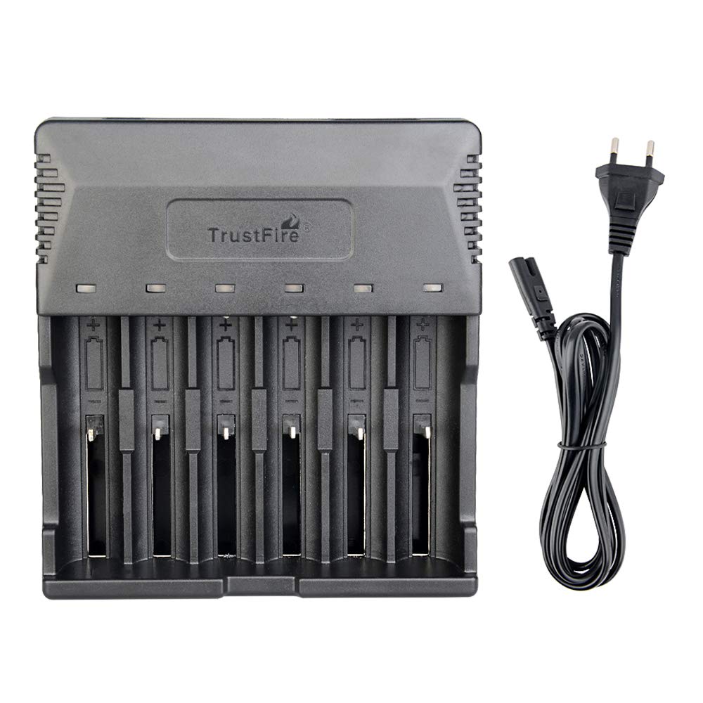 TrustFire TR-012 Chargeur de batterie universel intelligent 6 compartiments de charge pour batteries Li-ion rechargeables 3,7 V 18650 14500 18350 16340 10440