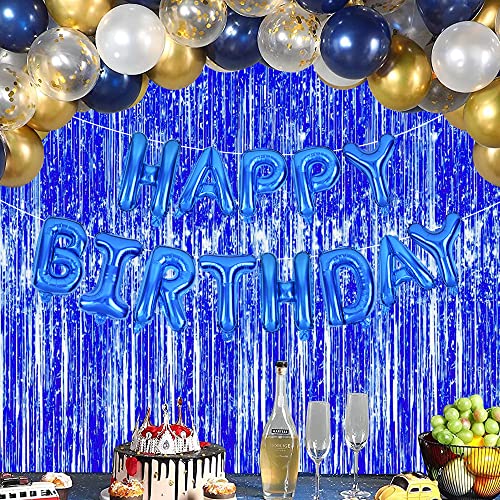 Image of 3 Pcs Blue Tinsel Foil Fringe Curtains,3.28ft x 6.56ft Gold Photo Booth Backdrop Streamer Curtain,Photo Booth Props,Ideal Bachelorette Party Supplies, Birthday, Christmas,New Year Decorations