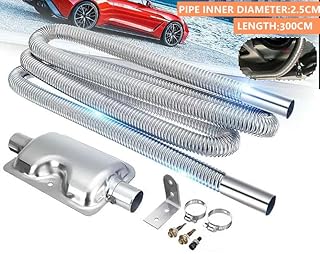 2.5CM/1in Inner Parking Air Heater Exhaust Pipe,300cm Stainless Steel Exhaust Pipe Parking Air Heater Fuel Tank Diesel Gas Vent Hose with Exhaust Muffler (300cm)