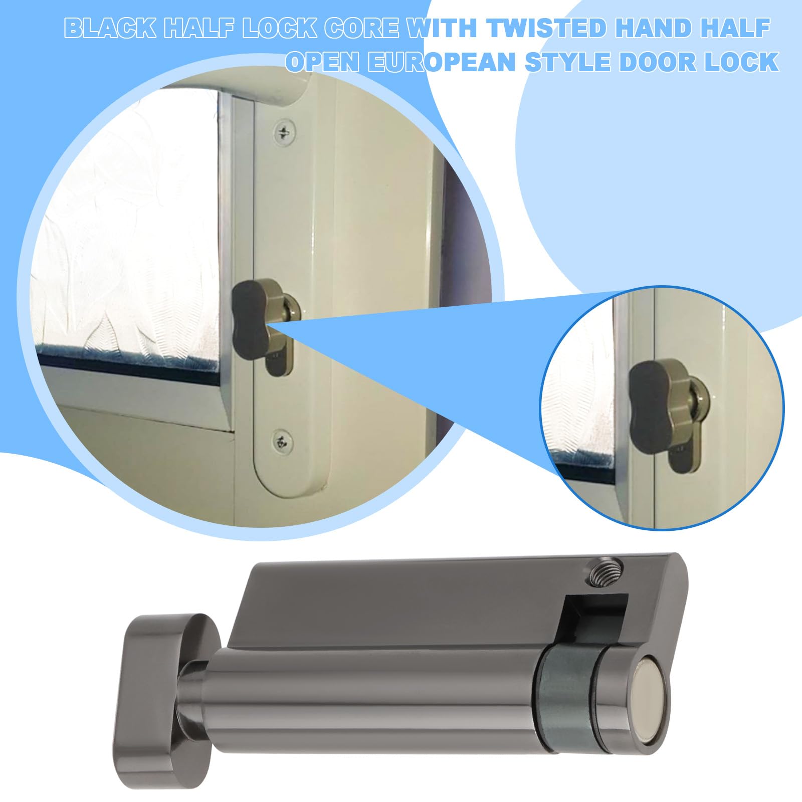 YINETTECH Half Turn Thumb Turn Euro Cylinder Lock for Wooden Composite UPVC European Aluminum Doors, Black with Greyish Hue - Image 2
