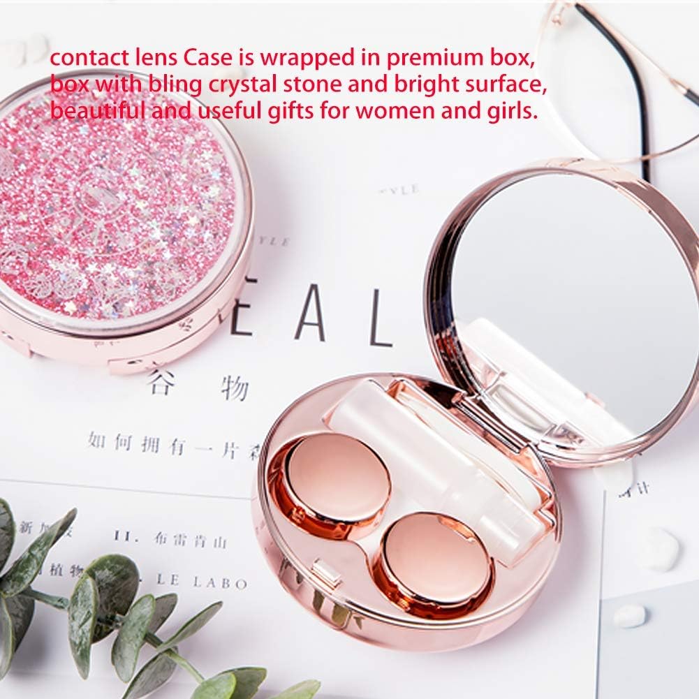 ofone Contact Lens Case, Bling Constellations Contact Cases Travel Kit with Remover Tool Tweezers Solution Bottle Mirror Portable Contact Lenses Storage Box for Women Daily Outdoor (Pink)