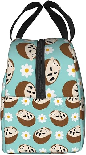 Miniatura 3 de Bolsa de almuerzo con bonito patrón con erizos y flores en una lonchera aislada azul para regreso a clases, bolsas reutilizables para comidas,
