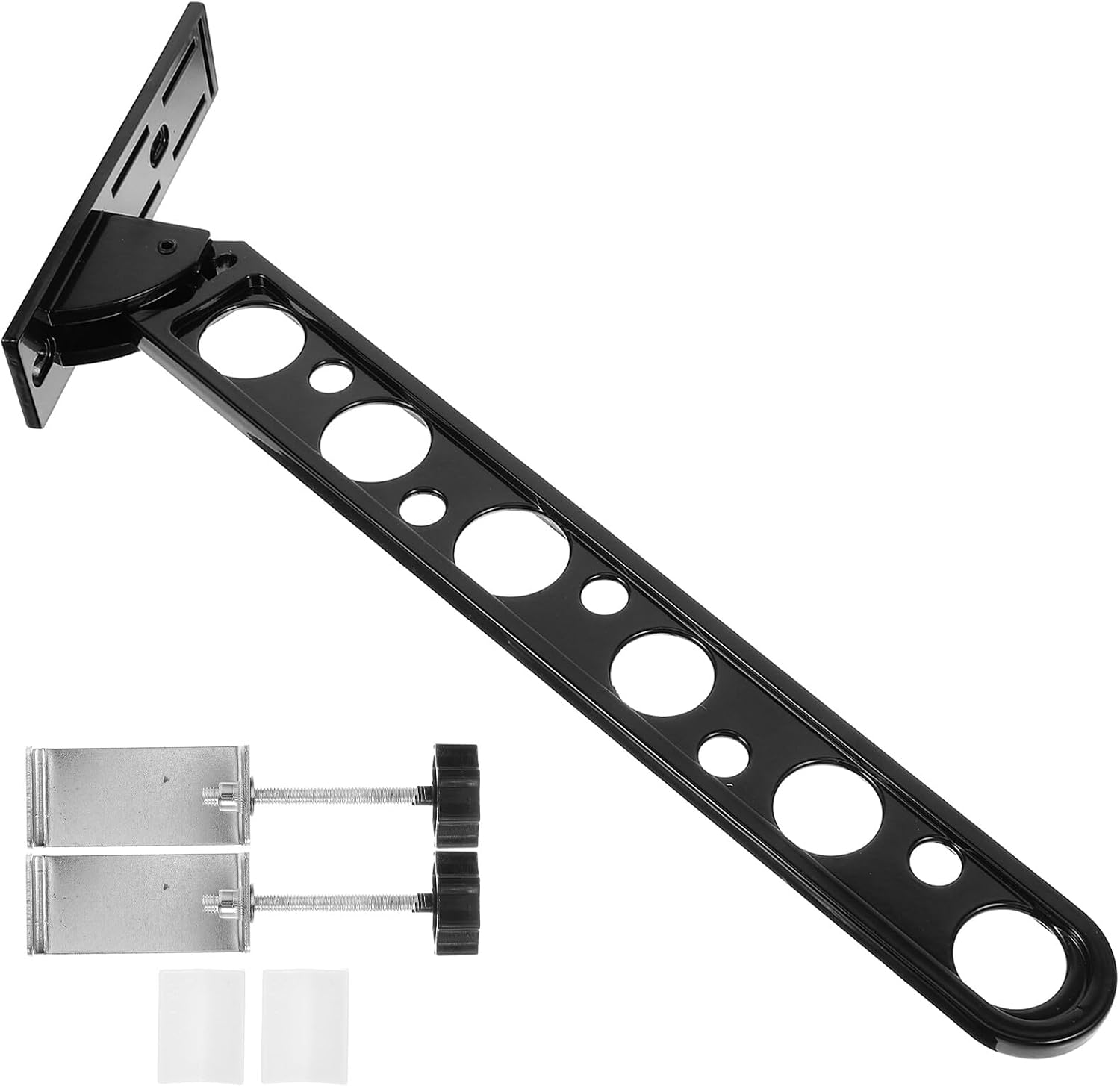 INOOMP Punch-Free Wall Mounted Clothes Drying Rack Folding Aluminum Alloy Hanger Rack with Clip Installation Black for Balcony Bathroom Laundry