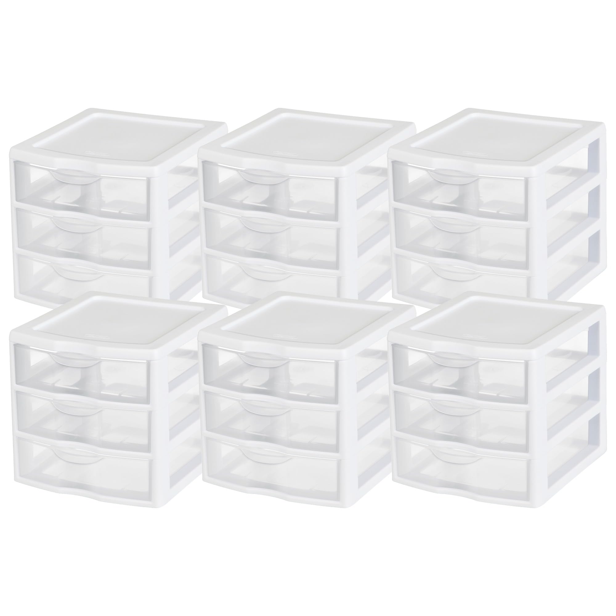 Sterilite Clearview Plastic Multipurpose Small 3 Drawer Desktop Storage Organization Unit for Home, Classrooms, or Office Spaces, White, 6 Pack