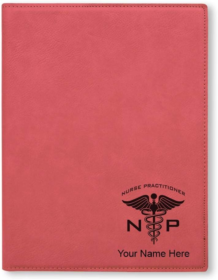 Large 9.5" X 12" Portfolio Notepad, NP Nurse Practitioner, Personalized Engraving Included (Pink)