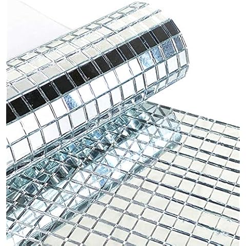 UPREDO 6 Pieces Adhesive Craft Mirrors Mosaic Tiles Mini Silver Square Glass Sticker,10mm by 10mm,900pcs Cover