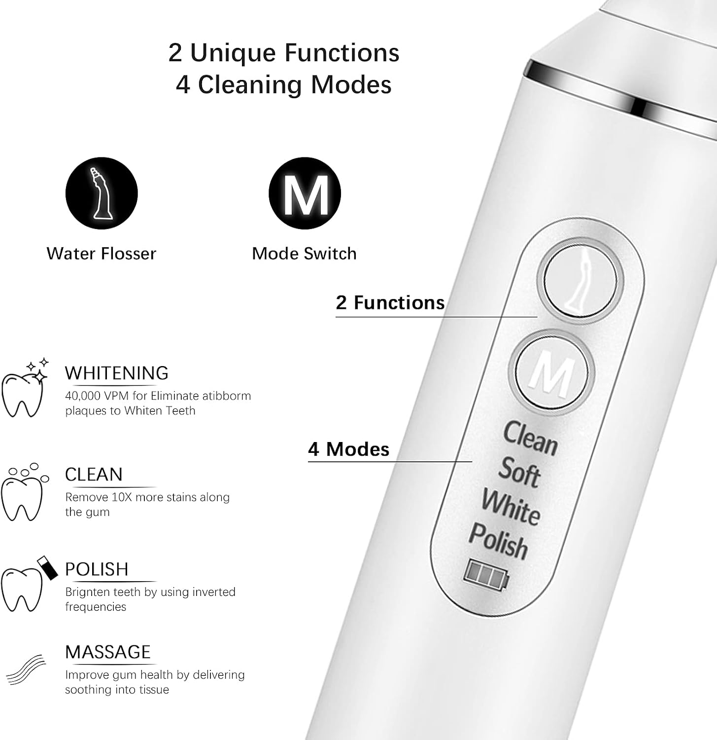 Water Dental Flosser with The Toothbrush Combo,One Device Switch from Sonic Brushing to Water Flossing Ultrasonic Toothbrush 3in1 with Storage Bag for Home and Travel (White 2.0)