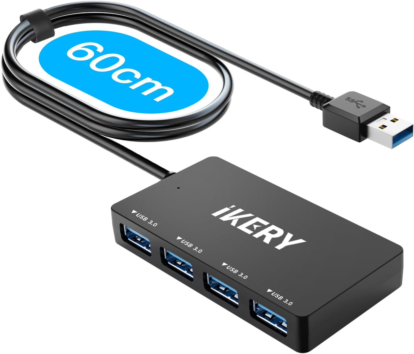 【Amazon.co.jp限定】USBハブ 60cm タイプ A usbポート 4in1 USB hub 3.0 高速データ転送5Gbps 軽量 コンパクト超小型 Type‐A 接続 usb 増設 拡張 分配器 Windows/Mac/ChromeBook/ノートPC PS4/ PS5など対応 在宅勤務 出張外出 60センチメートル ケーブル