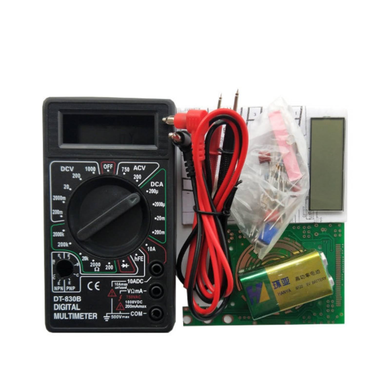 Multi-Function Testing DT830B Multimeter Set Test Leads Included DIY Multimeter Kit LCD Screen Electronic Measuring Kit for Students, Beginners, Electronics Class, Workbench, 830 Kit W Battery-image-46