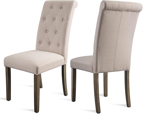 Miniatura 9 de Merax Juego de 2 sillas de comedor de estilo francés, sillas de comedor tapizadas de tela con respaldo redondo de ratán, sillas de cocina de granja