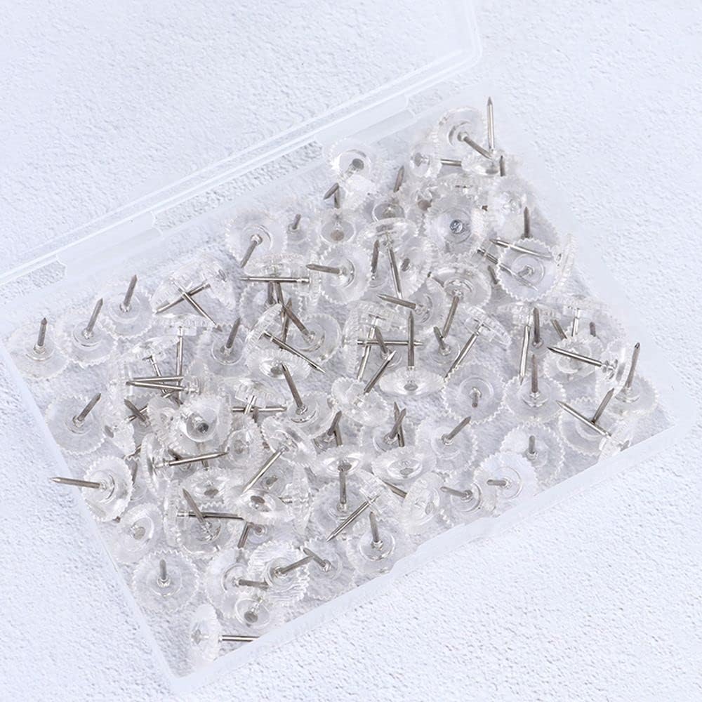 Gear-Like Pushpins Photo Wall 100 Pcs Thumb Tacks Pushpin Home School Supplies Multi-purpsoe Decorative Map Markers Drawing Pins(Transparent)